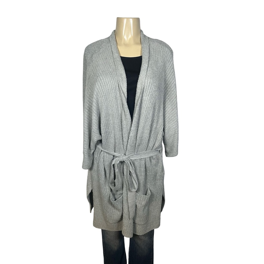 Barefoot Dreams CozyChic Lite Ribbed Belted Cardigan Silver 3X BDWCL1848